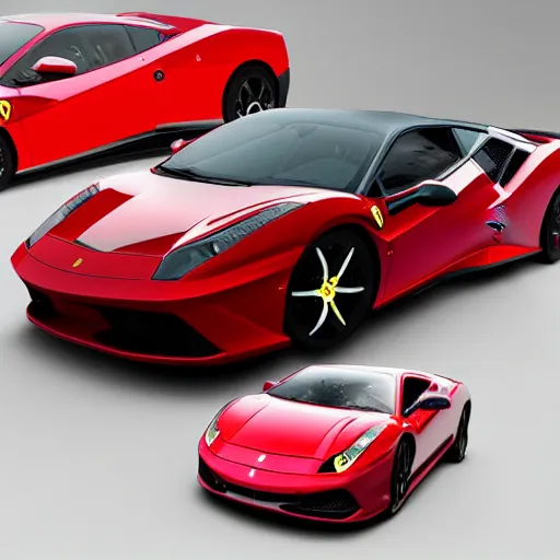 Image similar to realistic photographie lamborgini luxury mix with ferrari inside platique toy box