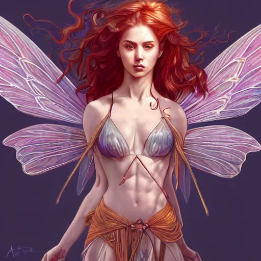 Prompt: beautiful natural fairy winged redhead martial artist fantasy fairy cute karate fey fae muscular body fairy summer spring seasons cruel bloody killer, kung fu, vivid colors, intricate, elegant, highly detailed, digital painting, artstation, concept art, smooth, sharp focus, illustration, art by artgerm and greg rutkowski and alphonse mucha and loish and wlop