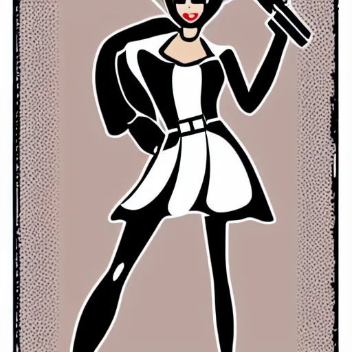 Prompt: vector art pin - up nun with gun full body