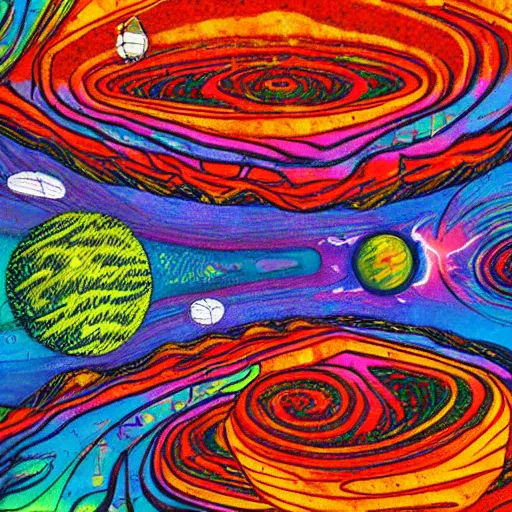 Image similar to psychedelic trippy couch on fire in outer space with moon and jupiter