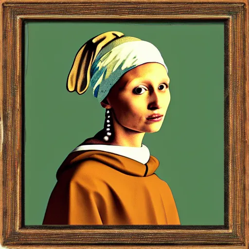 Prompt: a rabbit dressed as the girl with the pearl earring