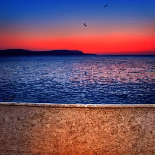 Prompt: stunning sunset by the sea in Greece