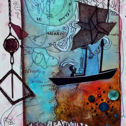 Image similar to navigating dreams, whimsical, mixed media,