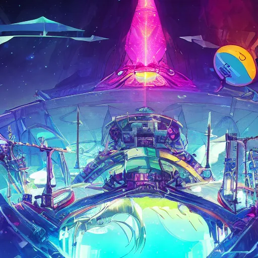 Image similar to an underwater city comprised of light built in the side of a giant robot trying to save the planet, set in the distant future, plants, light prisms, rainbow diffraction, steampunk, cyberpunk, warm lights, anime, vhs distortion, art style mimics starlight brigade by game grumps