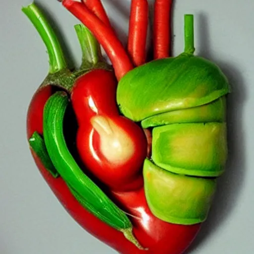 Image similar to anatomical heart made out of vegetables, realistic, very detailed,