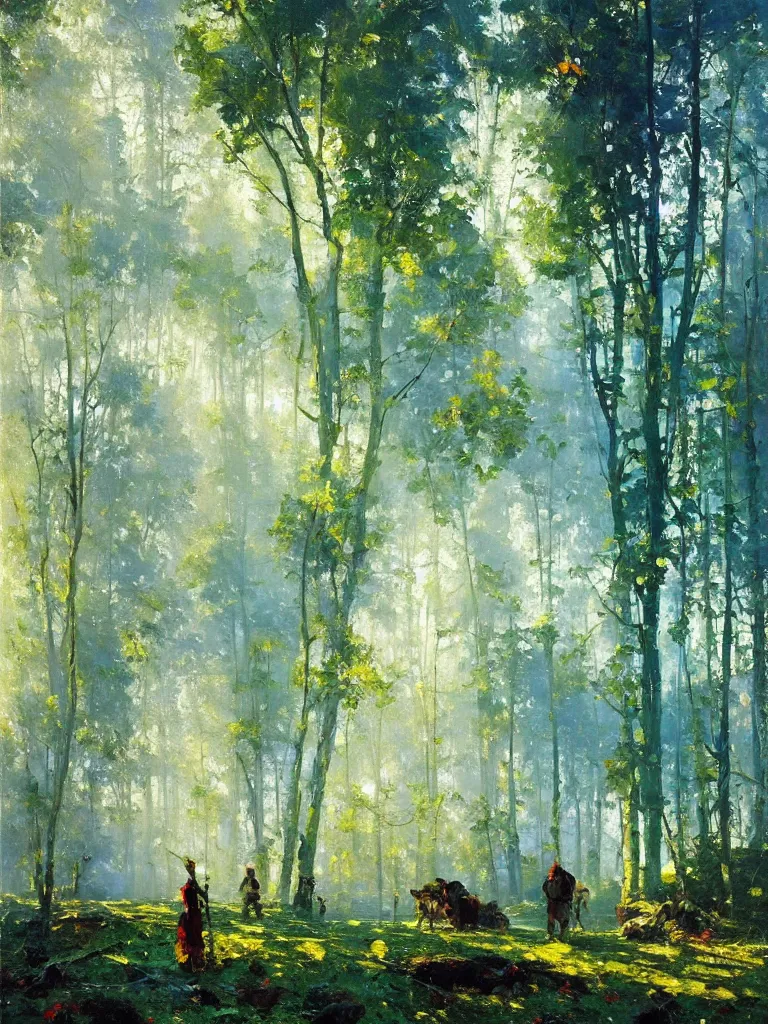 Image similar to fantasy planet, amazing impressionistic oil painting by alexi zaitsev, melinda matyas, denis sarazhin, karl Spitzweg, intricate details, dense forests, tall trees, high quality, visible brush strokes, award winning, sharp focus, cool white