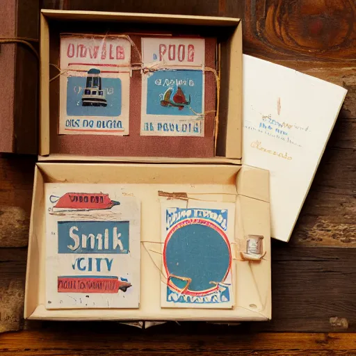 Image similar to vintage craft paper gift box for men, old school, wes anderson style