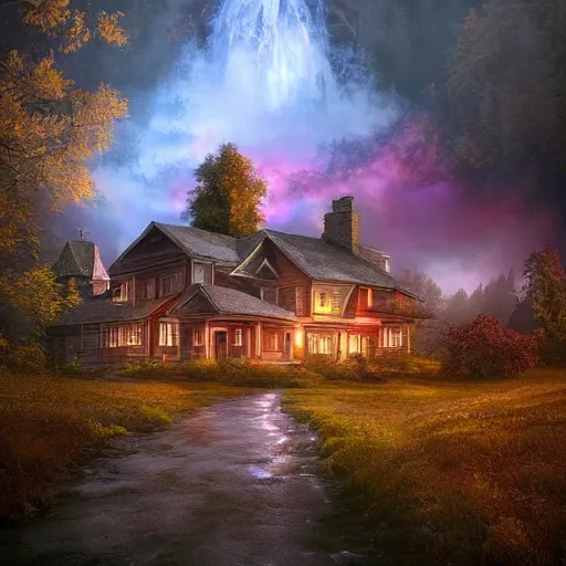 Prompt: amazing photo of a house in the plannet Jupyter, digital art, by marc adamus, beautiful dramatic lighting