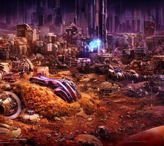 Image similar to a detailed anthill seen from the inside as a big city, cyberpunk, fallout 5, studio lighting, deep colors, apocalyptic setting, city at night, sky view