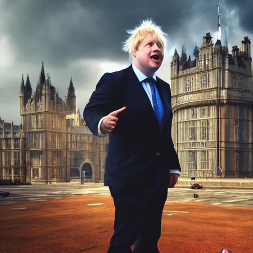 Prompt: Boris Johnson with Queen of Englands body, realistic artstyle, wide shot, dramatic lighting, octane render, hyperrealistic, high quality, highly detailed, HD, beautiful, cinematic, 8k, unreal engine, facial accuracy, symmetrical