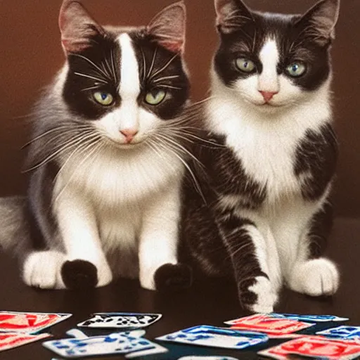 Image similar to studio photo of two cats playing cards