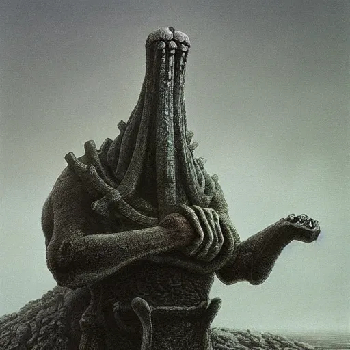 Image similar to squidward as a shadow of the colossus boss by zdzisław beksiński