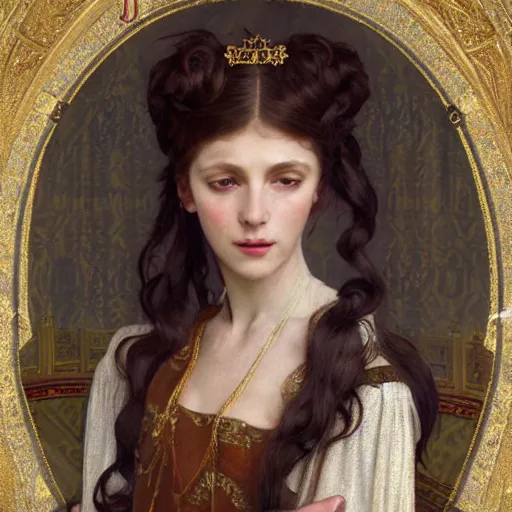 Image similar to a highly detailed portrait of a medieval french princess, translucent dress, beautiful detail and color, art by john collier and albert aublet and krenz cushart and artem demura and alphonse mucha, volumetric lighting, octane render, 4 k resolution, matte, sharp focus, illustration, art by jacque - louis david, baroque style