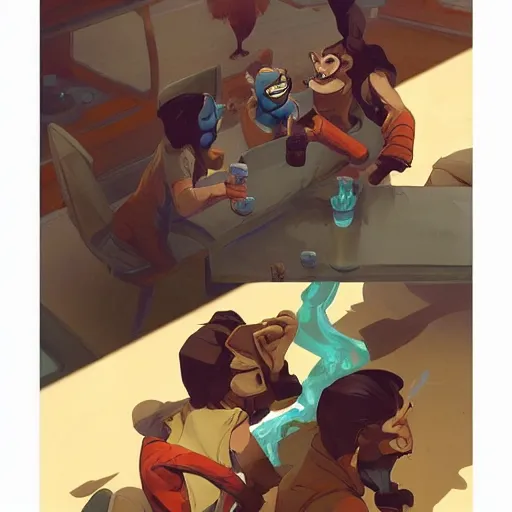 Prompt: cartoon monkeys drinking coffee, behance hd artstation by jesper ejsing, by rhads, makoto shinkai and lois van baarle, ilya kuvshinov, ossdraws, that looks like it is from borderlands and by feng zhu and loish and laurie greasley, victo ngai, andreas rocha