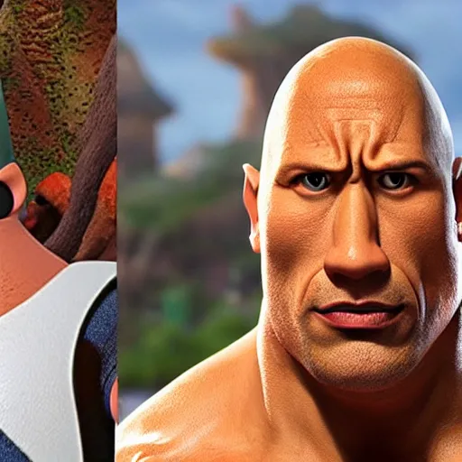 Image similar to dwayne johnson as pixar characters