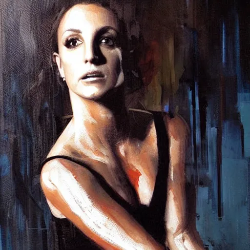 Image similar to britney spears and lisa edelstein morphed together, hybrid, jeremy mann painting