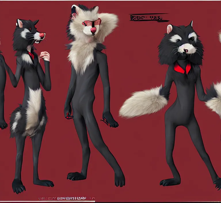 Prompt: furry - red - black - weasel - detective - fursona uhd ue 5 visual novel pc game expression asset panel, photorealistic