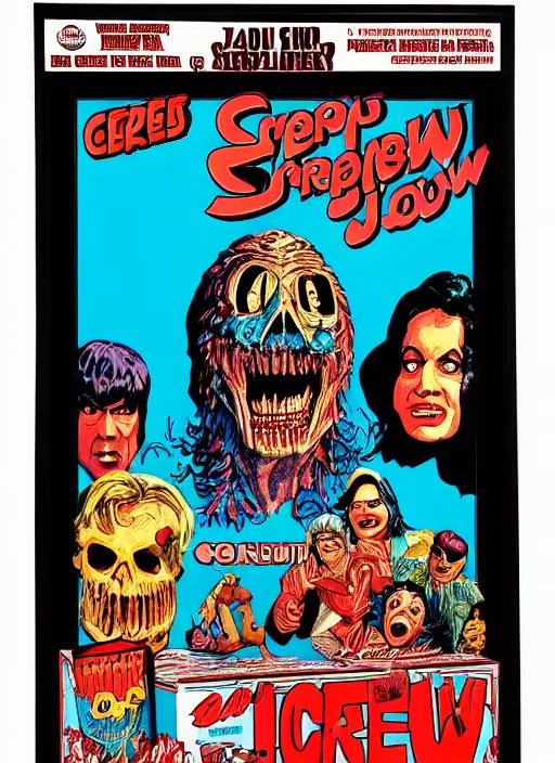 Prompt: a box of creepshow ( 1 9 8 2 ) cereal, 1 9 8 0's, highly detailed