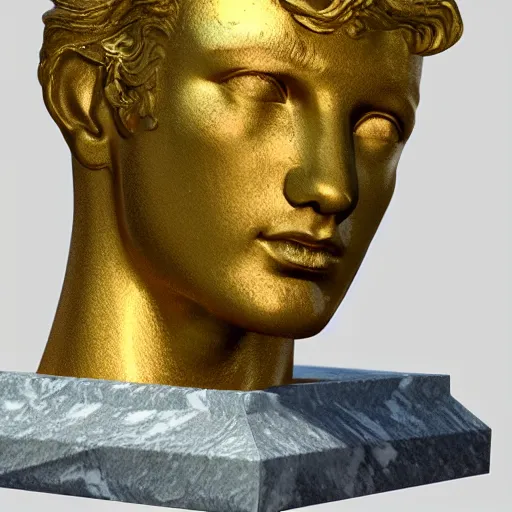 Prompt: marble statue shattered by golden bulet, art by mike winkleman, octane render, trending on cg society, trending on artstation, matte painting, lighting, sharp, hyperrealistic, award winning, reimagined by studio c