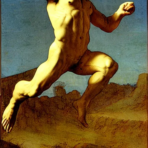 Image similar to clother man jumping by Leonardo da Vinci