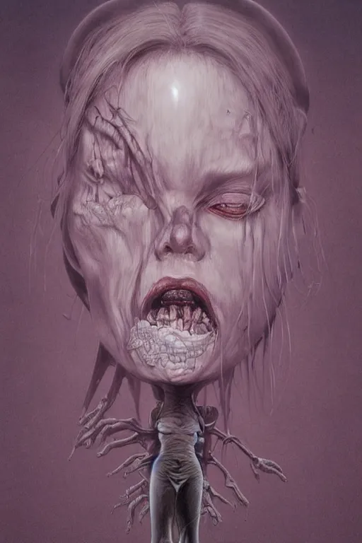 Image similar to low angle surrealism crayon cartoon grunge of a creepy horror nurse girl . intricate artwork. nightmare fuel. terrifying. by zdzisław Beksiński, wlop, dan mumford , trending on artstation, greg rutkowski very coherent symmetrical artwork. cinematic, hyper realism, high detail, octane render, 8k