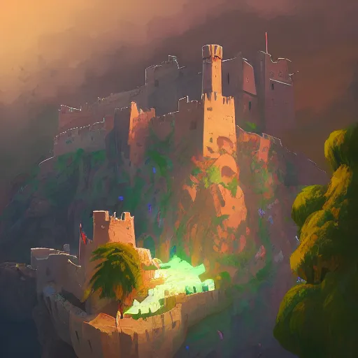 Image similar to View of the Castle of Peñiscola, mattepainting concept Blizzard pixar maya engine on stylized background splash comics global illumination lighting artstation lois van baarle, ilya kuvshinov, rossdraws