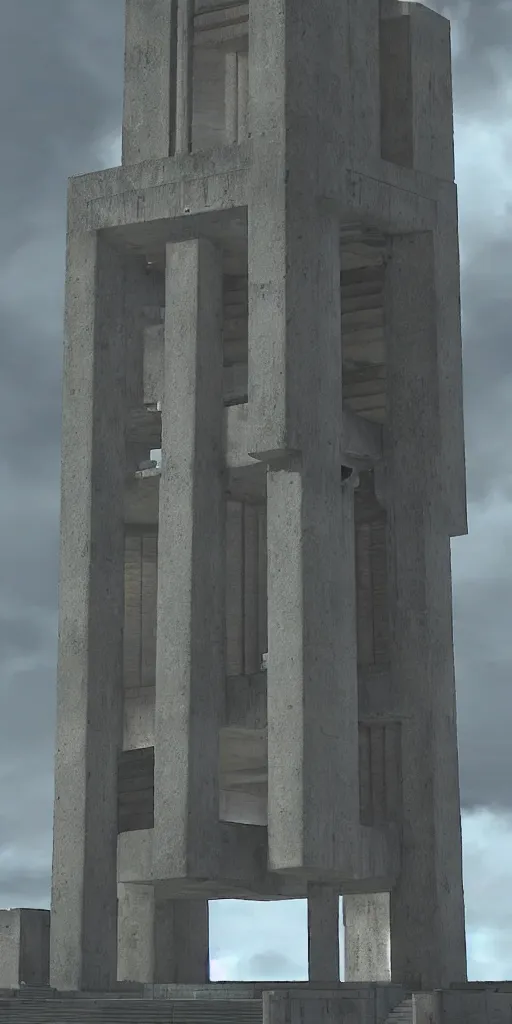 Image similar to a brutalist temple building from the halo universe