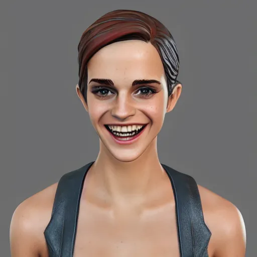 Image similar to textured film grain oil pastel subsurface scattering fashion model face smiling laughing squinting emma watson as a fortnite character cgsociety octane render unreal engine redshift render trending on artstation trending on artstation render blender behance cg superhero