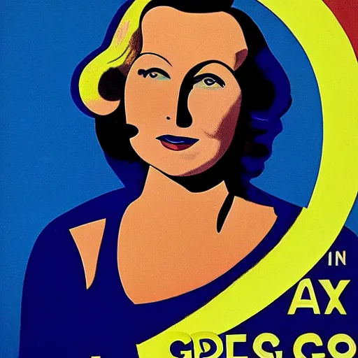 Image similar to a 1 9 2 8 colorful poster. happy, healthy, beautiful, smiling, sporty, glowing greta garbo in decent swim wear.