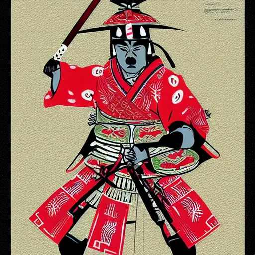 Prompt: samurai in graphic style n 6 4