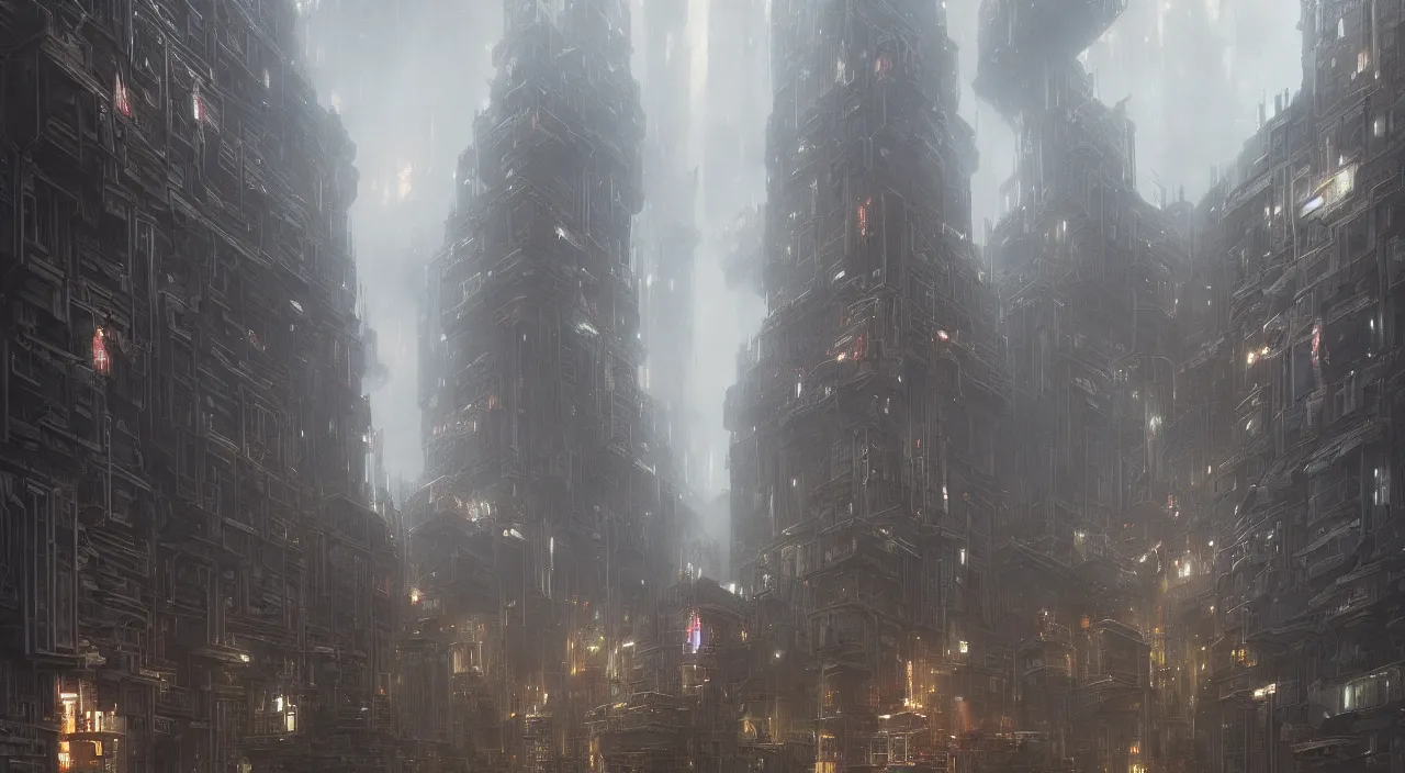 Prompt: highly detailed brutalist architecture city, star wars imperial style, while it's raining, stephen bliss, unreal engine, fantasy art by greg rutkowski, loish, rhads, ferdinand knab, makoto shinkai, ilya kuvshinov, rossdraws, global illumination, radiant light, detailed and intricate environment