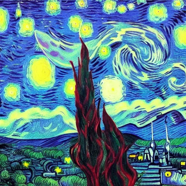 Prompt: a painting of the starchild by vincent van gogh, dark fantasy art, high detail, trending on artstation