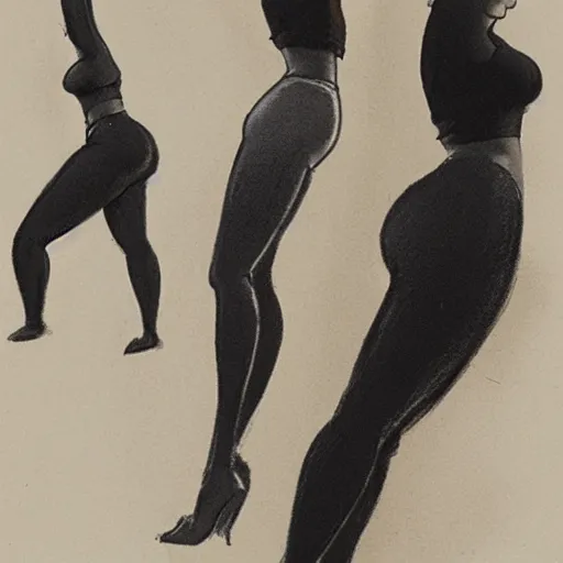 Image similar to milt kahl sketch of thick cuban girl wearing black yoga pants