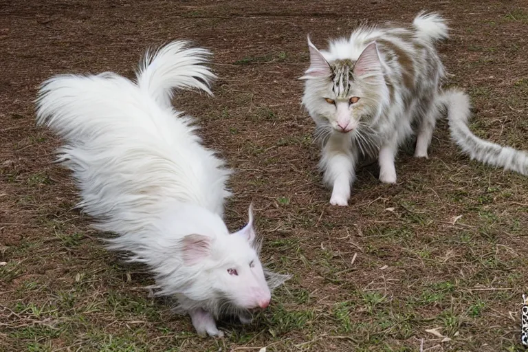 Prompt: Photo of White Maine Coon vs Hog-nosed Snake, highly detailed