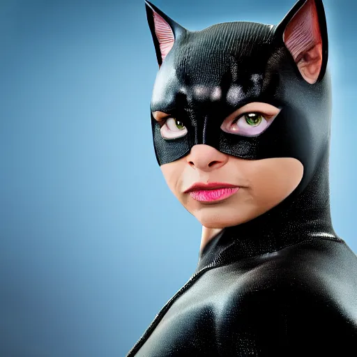 Prompt: Mark Zuckerberg as Catwoman, 105mm, Canon, f/4, ISO 100, 1/200s, 8K, RAW, symmetrical balance, Dolby Vision, Aperture Priority