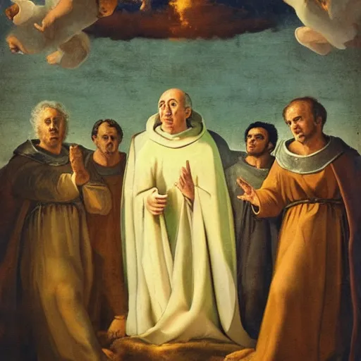 Image similar to piero angela as a saint in the sky sourrounded with angels