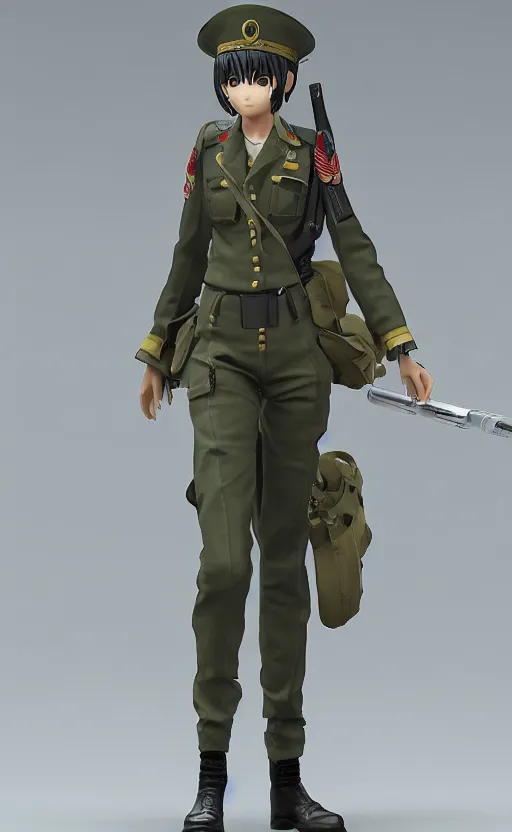 Prompt: Anime girl figure in militar uniform, unreal engine, highly detailed.