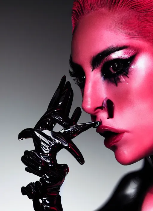 Image similar to lady gaga by nick knight, born this way, born this way album, dark themed, black outfit, black lipstick, red weapon 8 k s 3 5, cooke anamorphic / i lenses, highly detailed, cinematic lighting