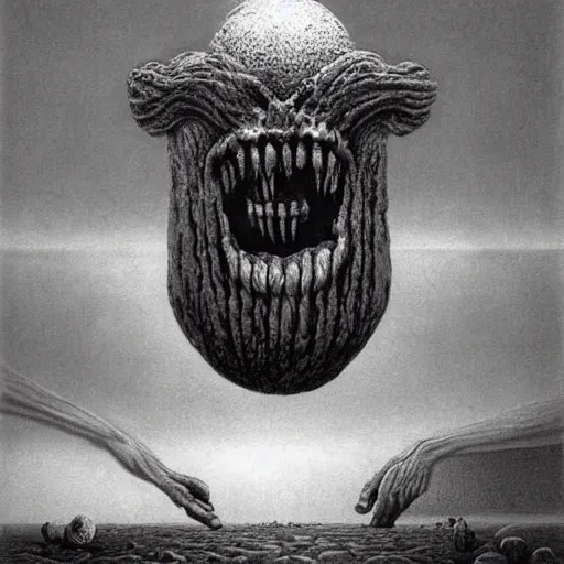 Prompt: Hamburger Monster by zdzisław beksiński