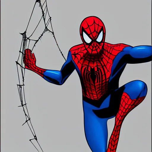 Prompt: spider man swinging with webs digital art