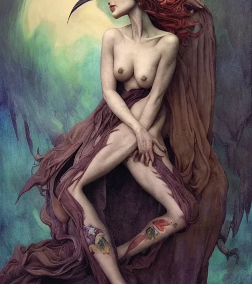 Image similar to nightmare poison maiden in the fortress of lies, by annie swynnerton and tino rodriguez and charlie bowater and tom bagshaw and nicholas roerich and jean delville and evelyn de morgan and lucien freud, dramatic lighting, floral tattoos, rich colors, smooth sharp focus, anime key visual, extremely detailed, adolf wolfli