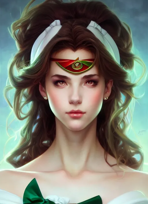 Prompt: asymmetry!! portrait of sailor jupiter!! gorgeous face, intricate, elegant, highly detailed, digital painting, artstation, concept art, smooth, sharp focus, illustration, art by ross tran artgerm and greg rutkowski and alphonse mucha, 8 k