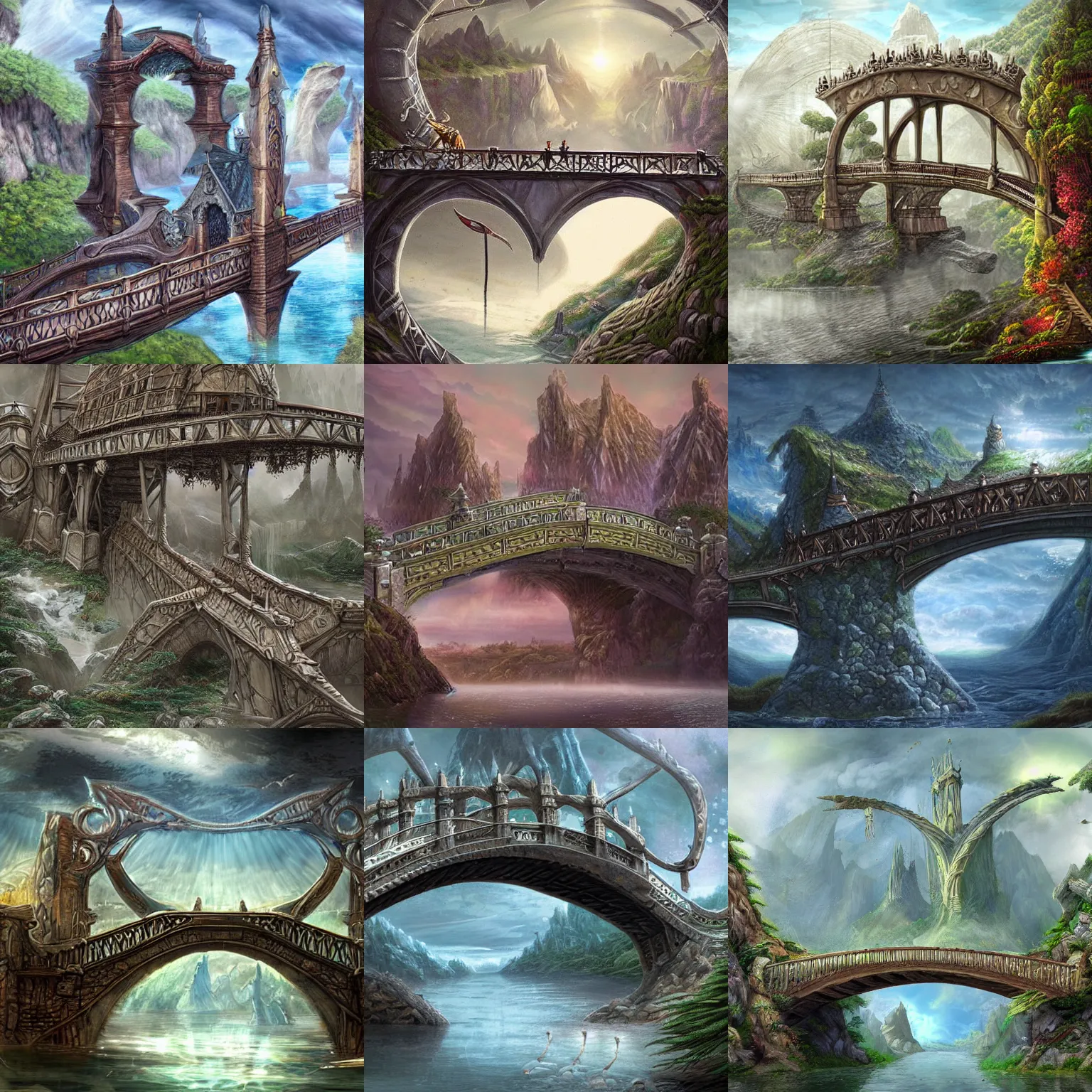 Prompt: a grossly over - designed bridge, fantasy art, highly detailed