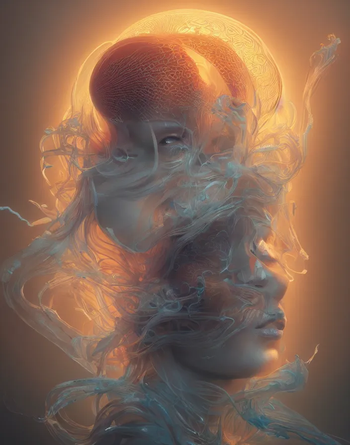 Image similar to goddess portrait. jellyfish phoenix head. intricate artwork by Tooth Wu and wlop and beeple. octane render, trending on artstation, greg rutkowski very coherent symmetrical artwork. cinematic, hyper realism, high detail, octane render, 8k, matte painting, peter mohrbacher, 3d