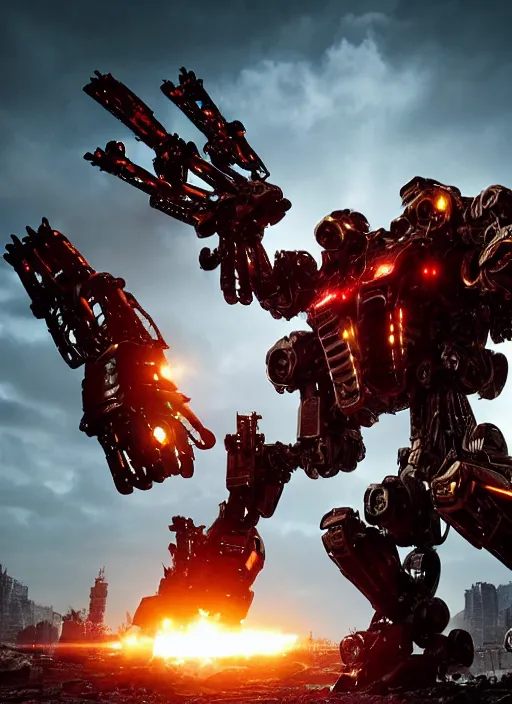 Image similar to a shiny ornate boxing humanoid mecha in ruin city, epic pose, bright, by war robots, real steel ( 2 0 1 1 ), westworld and eve venture and pacific rim and machine warrior 5, cryengine, frostbite 3 engine, scarlet and yellow scheme, sharp focus, 8 k, high definition, insanely detailed, soft lighting, smooth face