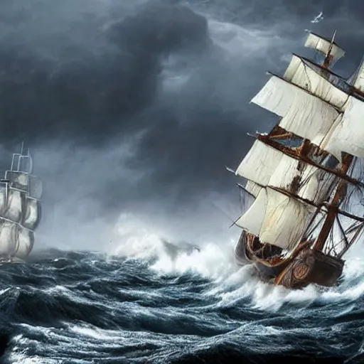 Image similar to tall ship with ripped sails caught in giant whirlpool in a hurricane. pirates of the caribbean 4 k