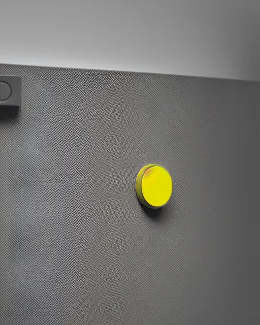 Image similar to a photo of a stylish yellow consumer device designed by dieter rams and jony ive for bang & olufsen, rim lit, shallow depth of field