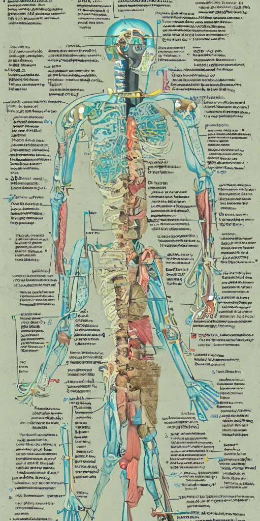 Image similar to anatomy of the terminator, diagrams, map, marginalia, sketchbook, old script, inhabited initials, pastel infographic by Wes Anderson and victo ngai