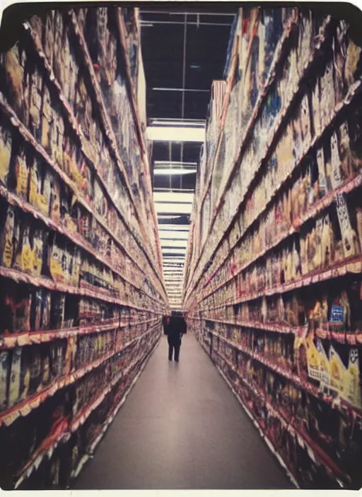 Prompt: first person view. lost in a costco maze. blurry polaroid