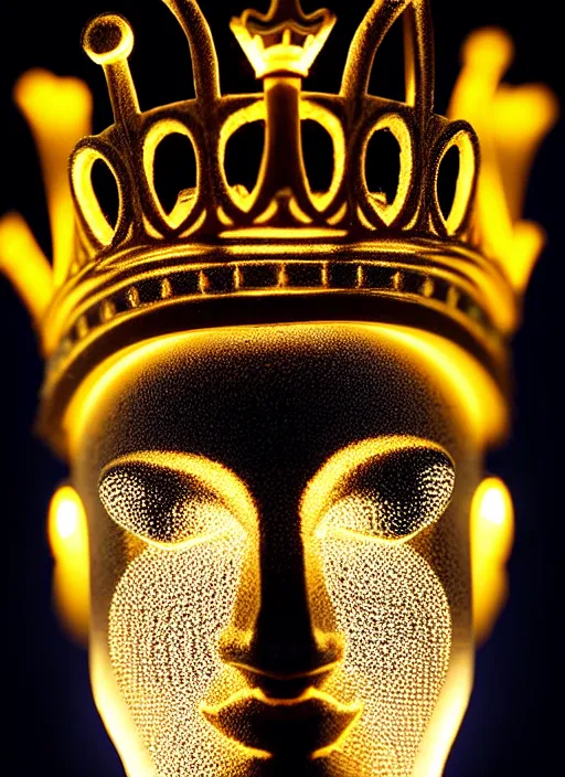 Image similar to queen chess piece photo, crown made of led point lights, pearlescent skin, skin made of led point lights, very detailed, highly detailed background, reflective chessboard, photorealism, sharp focus, photorealism, soft diffuse autumn lights, some sunlight ray, dark room wall, canon 5 d 5 0 mm lens